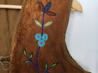 Native American Indian Vintage Hand - Beaded Flowers Suede Leather Vest Lined 3