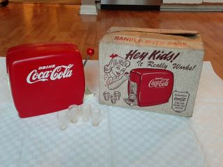 Vtg Coca Cola Toy Soda Fountain Dispenser 4 Miniature Glasses