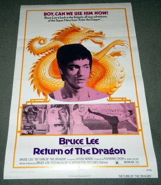 Vintage MOVIE POSTER 27x41 RETURN OF THE DRAGON 1974 Bruce Lee,  Kung Fu 3