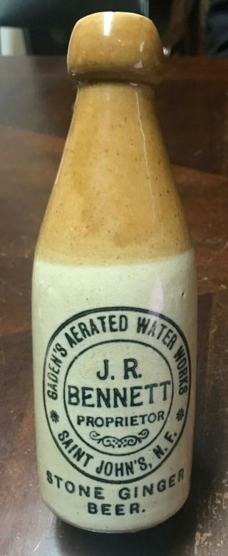Rare Newfoundland J R Bennett Ginger Beer Stoneware Bottle Cp607