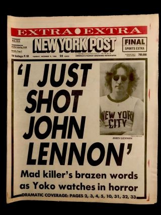 1980 York Post I Just Shot John Lennon” Very