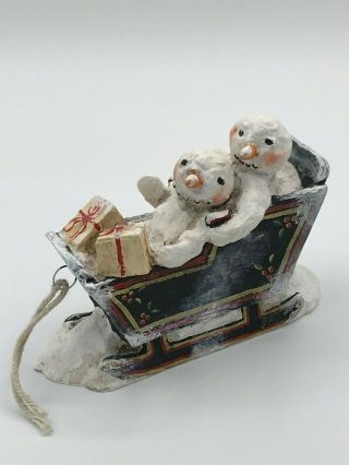 Retired 2011 Debbee Thibault Collectibles - Sledding Snowman Blk - Artist Proof