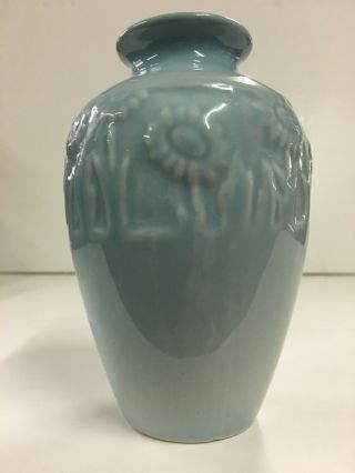 Vintage 1950 Rookwood Arts & Craft Pottery DAISY Flower Gloss Blue Green Vase 2