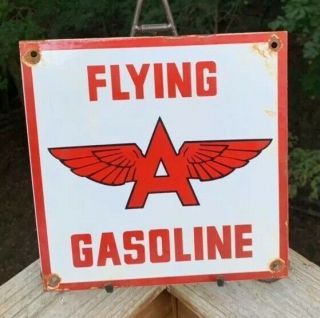 Vintage Flying A Gasoline Metal Porcelain Sign 10 X 10