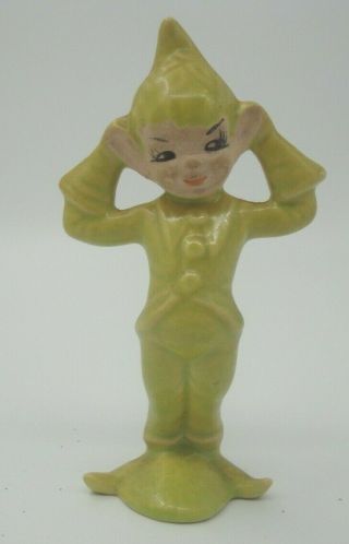Vintage Gilner Ceramic Elf Pixie Figurine Chartreuse Or Lime Green