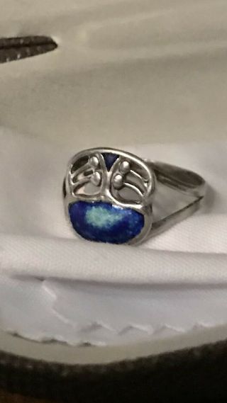 Pretty Silver And Enamel Arts & Crafts Ring
