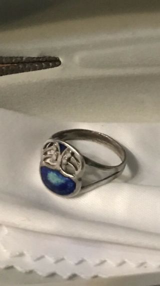 Pretty Silver And Enamel Arts & Crafts Ring 2