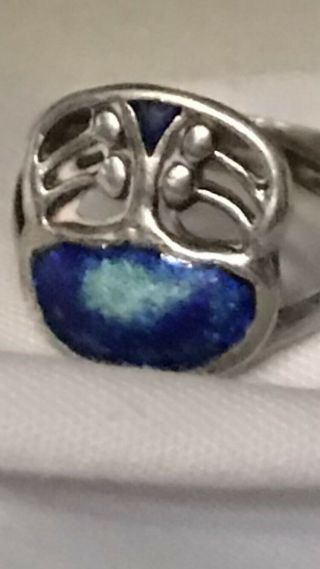 Pretty Silver And Enamel Arts & Crafts Ring 3