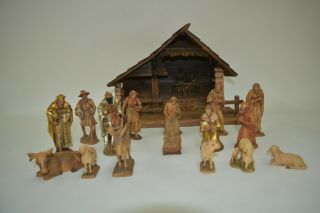 Anri Kuolt Hand Carved Wood Christmas Nativity Creche,  16 Figures