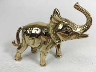 Vintage Brass Elephant Trunk Up Figurine Paper Weight Decor No.  1 JDE markings 3