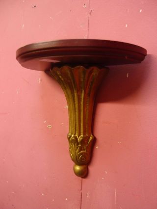 Small Antique Victorian Style Demi - Lune Mahogany & Brass Wall Bracket