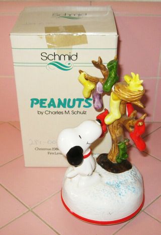 1980 Schmid Peanuts Christmas Music Box Snoopy Woodstock Le 1st Series Stockings