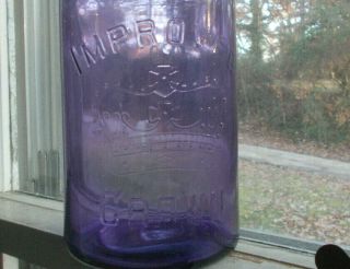 IMPROVED CROWN AMETHYST 1/2 GALLON FRUIT JAR OVER 100 YEARS OLD WITH CROWN LID 2