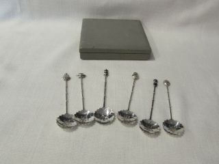 Vintage Set of 6 Oriental Motif.  950 Sterling Silver Demitasse/Tea Spoons 2