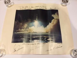 Nasa Apollo 17 Saturn V Moon Rocket Launch Print Signed By 3 Astronauts