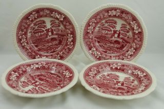 Spode Tower Pink Rimmed Soup Bowls Set Of 4 7 3/4 " Old Mark Vintage