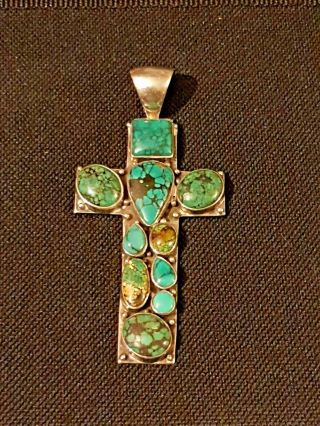 Large,  Navajo Sterling Silver Turquoise Cross Pendant