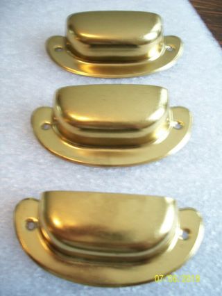 3 - Vintage Brass Plated Cup Style Bin - Drawer Pulls,  - Old Stock With Screws