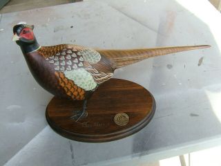 Vintage Ducks Unlimited Standing Pheasant Wooden Decoy Chris Olson Great Detail