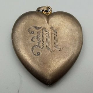 Antique W&h Co Sterling Silver Heart Locket Pendant Photos Large Wightman Hough