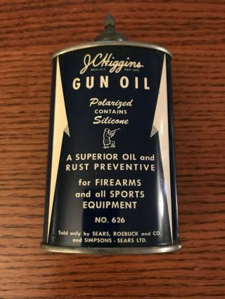 Old Vintage J.  C.  Higgins Gun Oil Lead Top Handy Oiler Tin Can - Blue