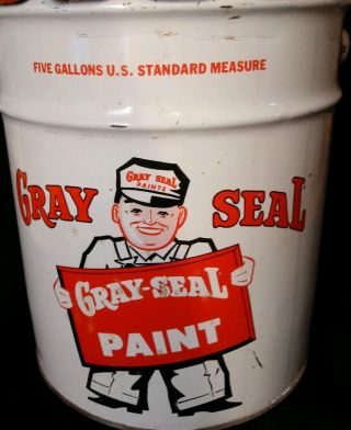 Vintage GRAY SEAL Paint 5 Gallon Display Can Advertising/ graphics 2