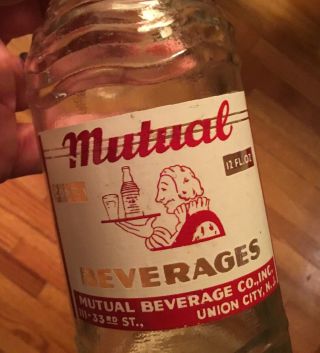 Old Union City Nj Soda Pop Bottle Painted Label Mutual Beverages Advertising