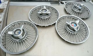 Vintage Ford Mustang Galaxie Fairlane 4 14 " Hubcaps Wire Wheel Covers Hub Caps