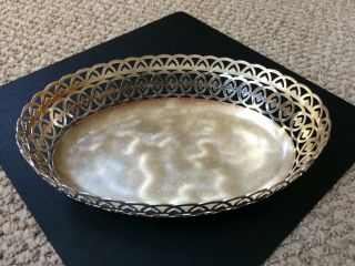 Wmf - Ikora Germany Ep Brass 3 - Footed Brushed Silverplated 8 " Oval Candy Dish/bowl