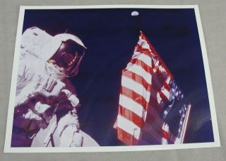 Nasa Apollo 17 Eva Astronaut Harrison Jack Schmitt U.  S.  Flag & Earth