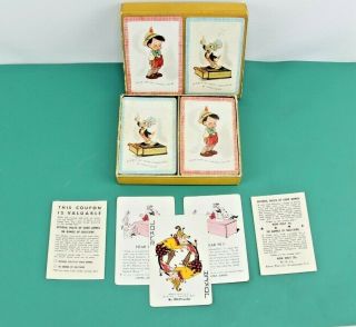 Vintage Walt Disney Pinocchio & Jiminy Cricket Playing Cards (2 Decks W/ Case)