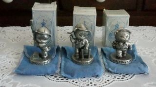 Set Of 3 Vintage Avon Fine Pewter Teddy Bear Figurine 1 - 3/4 " - 2 " Collectibles