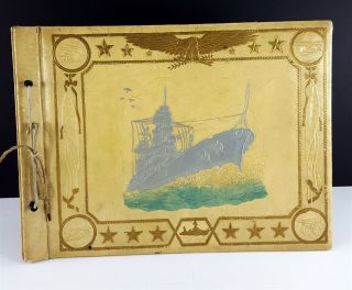 World War Ii Era Leather Scrapbook Cover Us Navy Ship.  Embossed Military