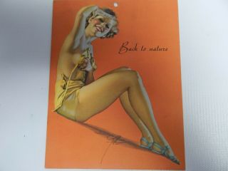 Vintage Earl Moran Back to Nature 1930 ' s Pin Up Girl Risque Art Card Nude 2
