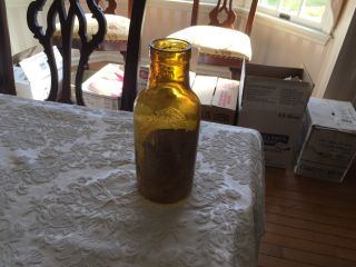 Antique Blown In Mold Golden Amber Bunker Hill Pickle Bottle Partial Label Attic