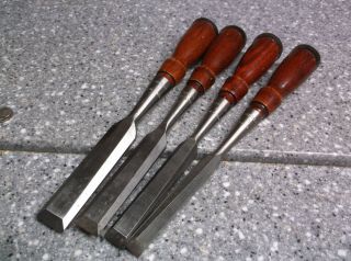 011 Vintage Stanley D Series Chisel Set Of 4 Red Wood Handles