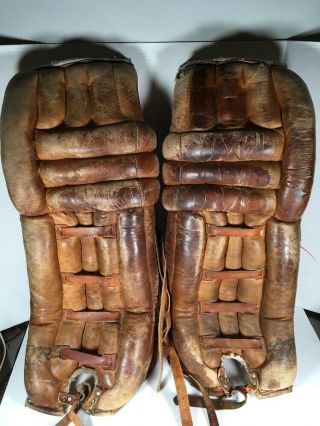 Vintage Hockey Brown Leather D&r Goalie Pads 31” 1970’s Made In Canada