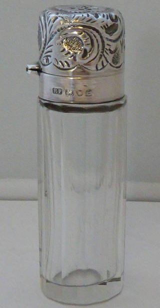 London 1900 Edwardian Antique Cut Glass And Hallmarked Silver Scent Bottle