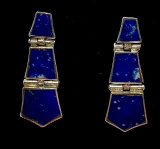 Vintage Taxco Mexico Sterling Silver Starry Lapis Lazuli Articulated Earrings