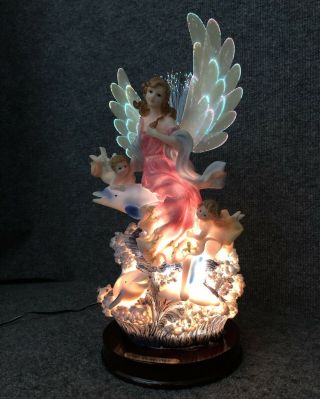 Fiber Optic Ocean Fairy Angel W/ Dolphins & Cherub Statue Figurine Motion Lamp