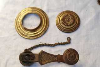 Antique Servants Butlers Maids Bell Pull Brass Handle Crank & Surround & Rosette