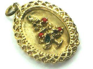 Ornate 14k Yellow Gold Christmas Tree With Coral Beads Charm Pendant.  2.  8gm.