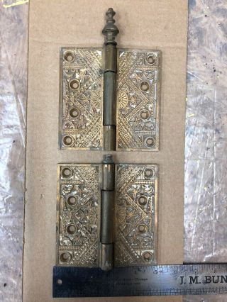Antique Ornate Brass Door Hinges.  5”x5”