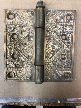 Antique Ornate Brass Door Hinges.  5”x5” 3
