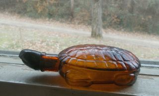 Rare Amber Turtle Figural Bottle Hand Blown Whiskey Nipper Or Hair Oil Bottle