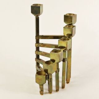 Vtg Mid Century Modern Solid Brass Articulating Candleholder Candelabra,  Folding