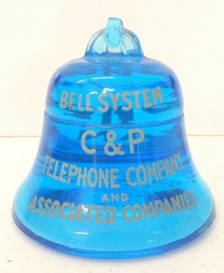 Blue Glass Paperweight Bell System C & P Telephone Company & Associated T24