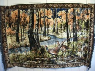 Vintage Belgian Woven Tapestry Wall Hanging,  Landscape Wildlife,  72 " X 48 " Decor