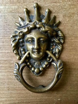 Vintage Brass Door Knocker Ladies Face Grecian Hardware Salvage Small
