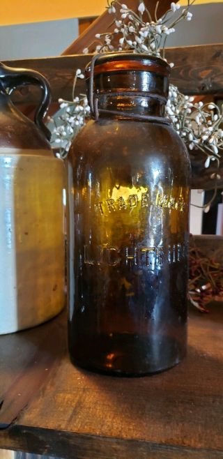 Antique Fruit Jar: Trademark Lightning Crude Amber Half - Gallon W/ Lid Putnam 238